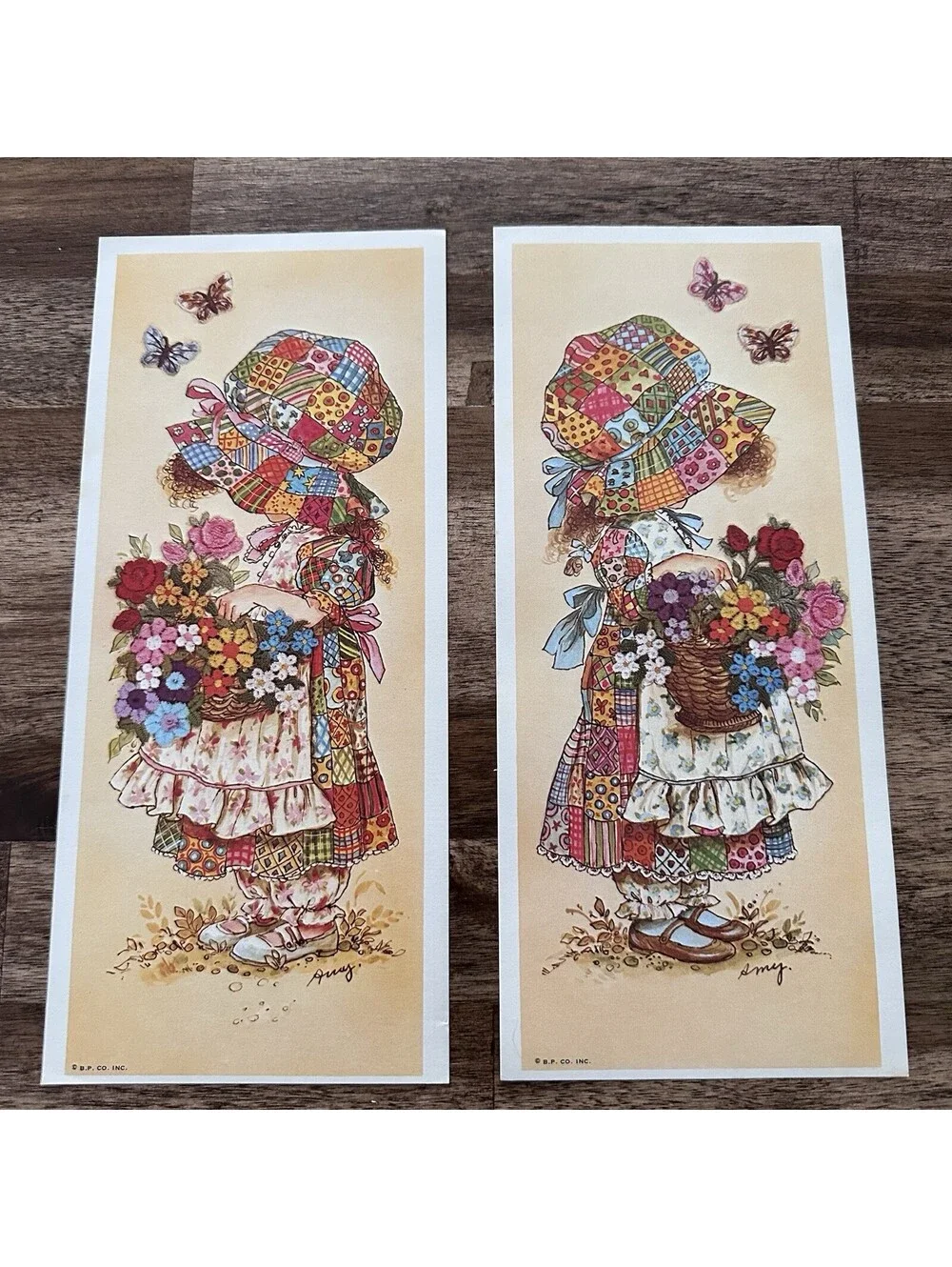 2 Vintage 1970’s Holly Hobbie Decoupage Ephemera Patchwork Print 4.5”X 10.5” Amy